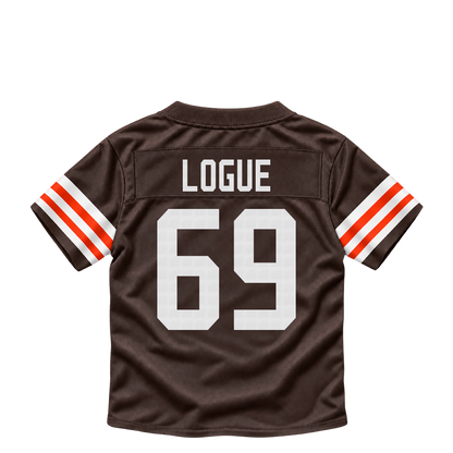 Cleveland Browns jersey keychain — Zion Logue #69. Exact saved player artwork preview.