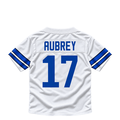 Dallas Cowboys jersey keychain — Brandon Aubrey #17. Exact saved player artwork preview.