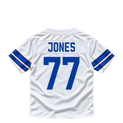 Dallas Cowboys jersey keychain — Broderick Jones #77. Exact saved player artwork preview.