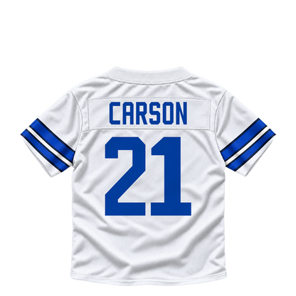Dallas Cowboys jersey keychain — Caelen Carson #21. Exact saved player artwork preview.