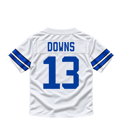 Dallas Cowboys jersey keychain — Caleb Downs #13. Exact saved player artwork preview.
