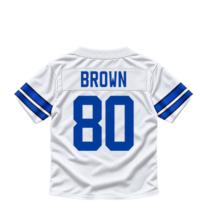 Dallas Cowboys jersey keychain — Camden Brown #80. Exact saved player artwork preview.