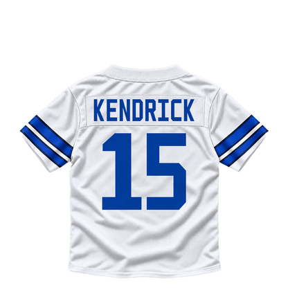 Dallas Cowboys jersey keychain — Derion Kendrick #15. Exact saved player artwork preview.