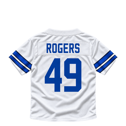 Dallas Cowboys jersey keychain — DJ Rogers #49. Exact saved player artwork preview.