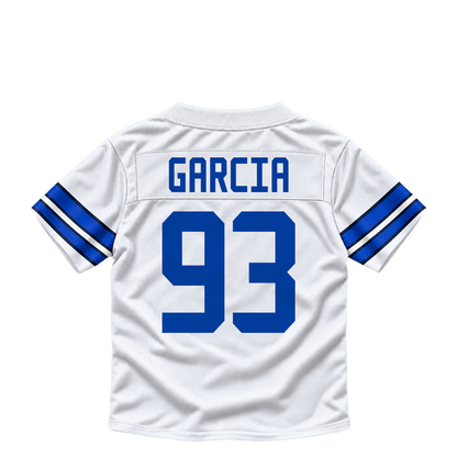 Dallas Cowboys jersey keychain — Elijah Garcia #93. Exact saved player artwork preview.