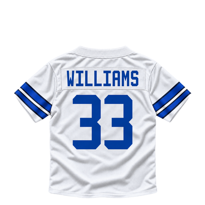 Dallas Cowboys jersey keychain — Javonte Williams #33. Exact saved player artwork preview.