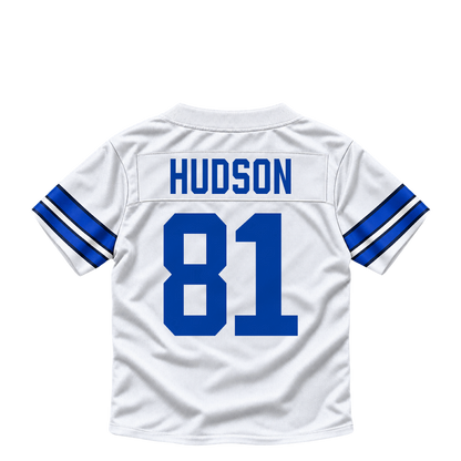 Dallas Cowboys jersey keychain — Jordan Hudson #81. Exact saved player artwork preview.