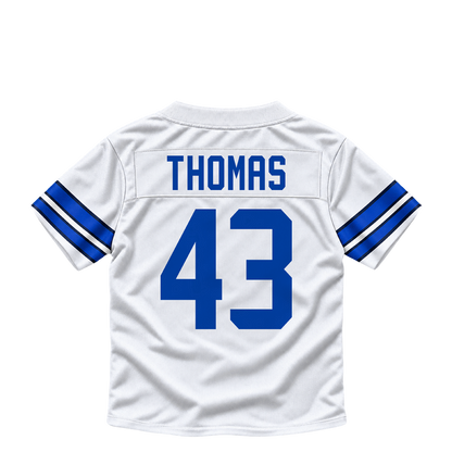 Dallas Cowboys jersey keychain — Juanyeh Thomas #43. Exact saved player artwork preview.