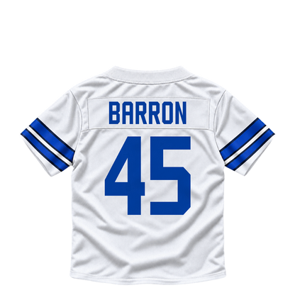 Dallas Cowboys jersey keychain — Justin Barron #45. Exact saved player artwork preview.
