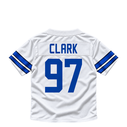 Dallas Cowboys jersey keychain — Kenny Clark #97. Exact saved player artwork preview.