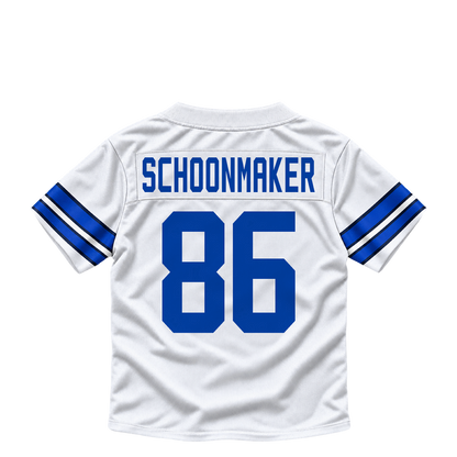 Dallas Cowboys jersey keychain — Luke Schoonmaker #86. Exact saved player artwork preview.