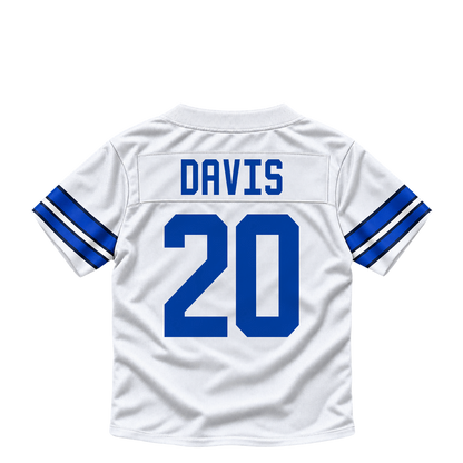 Dallas Cowboys jersey keychain — Malik Davis #20. Exact saved player artwork preview.