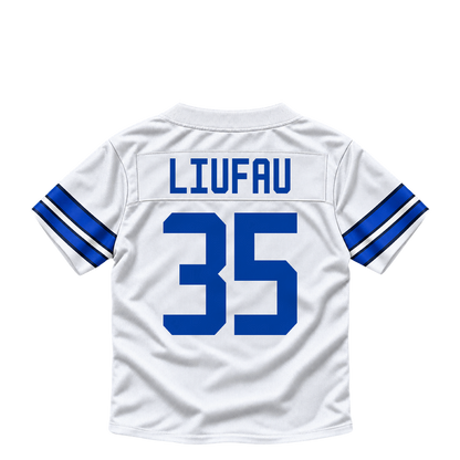 Dallas Cowboys jersey keychain — Marist Liufau #35. Exact saved player artwork preview.