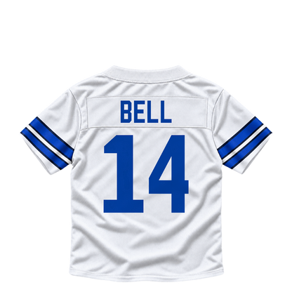 Dallas Cowboys jersey keychain — Markquese Bell #14. Exact saved player artwork preview.