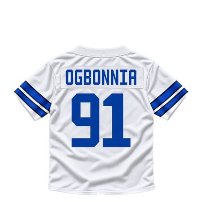 Dallas Cowboys jersey keychain — Otito Ogbonnia #91. Exact saved player artwork preview.