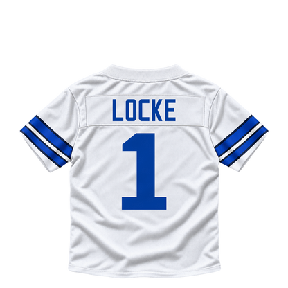 Dallas Cowboys jersey keychain — P.J. Locke #1. Exact saved player artwork preview.