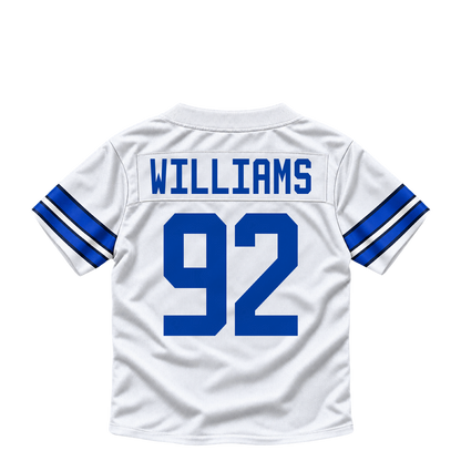 Dallas Cowboys jersey keychain — Quinnen Williams #92. Exact saved player artwork preview.