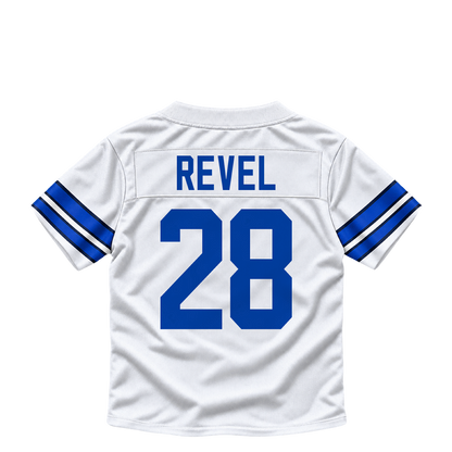 Dallas Cowboys jersey keychain — Shavon Revel Jr. #28. Exact saved player artwork preview.