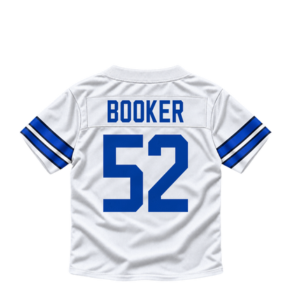 Dallas Cowboys jersey keychain — Tyler Booker #52. Exact saved player artwork preview.