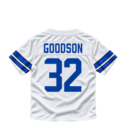 Dallas Cowboys jersey keychain — Tyler Goodson #32. Exact saved player artwork preview.