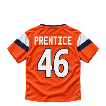 Denver Broncos jersey keychain — Adam Prentice #46. Exact saved player artwork preview.