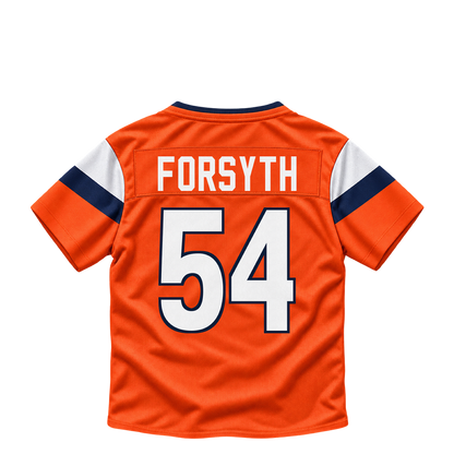Denver Broncos jersey keychain — Alex Forsyth #54. Exact saved player artwork preview.
