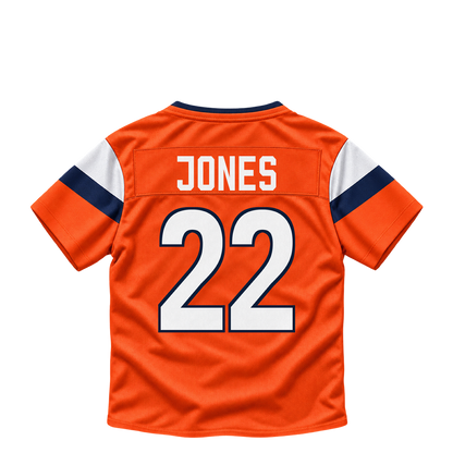 Denver Broncos jersey keychain — Brandon Jones #22. Exact saved player artwork preview.