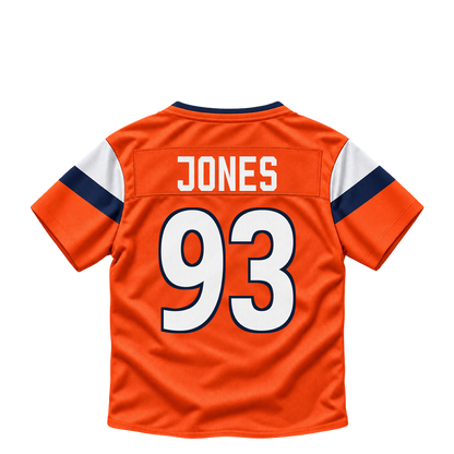 Denver Broncos jersey keychain — D.J. Jones #93. Exact saved player artwork preview.