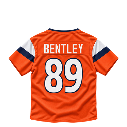 Denver Broncos jersey keychain — Dallen Bentley #89. Exact saved player artwork preview.