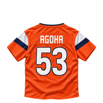 Denver Broncos jersey keychain — David Agoha #53. Exact saved player artwork preview.