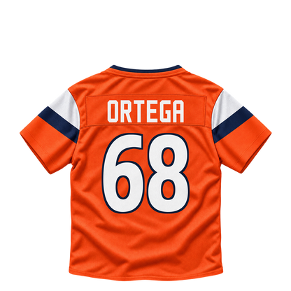 Denver Broncos jersey keychain — Gavin Ortega #68. Exact saved player artwork preview.