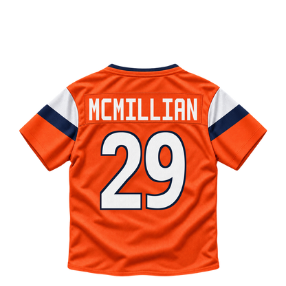 Denver Broncos jersey keychain — Ja'Quan McMillian #29. Exact saved player artwork preview.