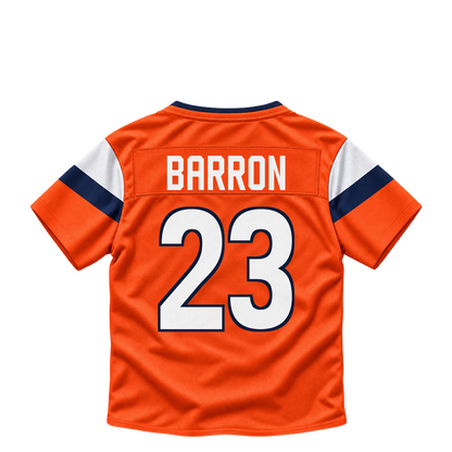 Denver Broncos jersey keychain — Jahdae Barron #23. Exact saved player artwork preview.