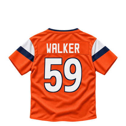 Denver Broncos jersey keychain — Johnny Walker #59. Exact saved player artwork preview.