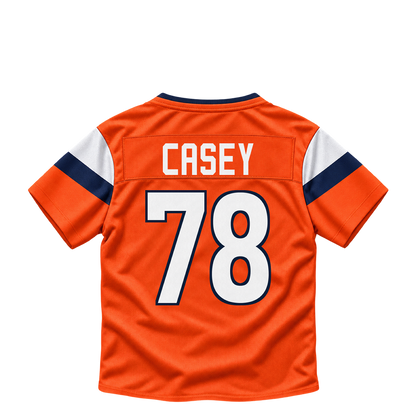 Denver Broncos jersey keychain — Kage Casey #78. Exact saved player artwork preview.