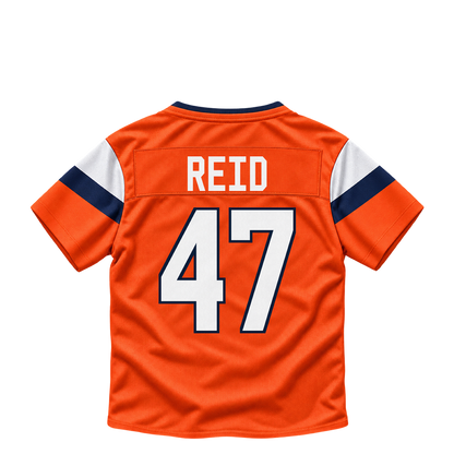 Denver Broncos jersey keychain — Karene Reid #47. Exact saved player artwork preview.