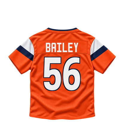 Denver Broncos jersey keychain — Levelle Bailey #56. Exact saved player artwork preview.