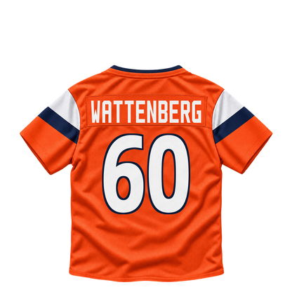 Denver Broncos jersey keychain — Luke Wattenberg #60. Exact saved player artwork preview.
