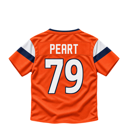 Denver Broncos jersey keychain — Matt Peart #79. Exact saved player artwork preview.