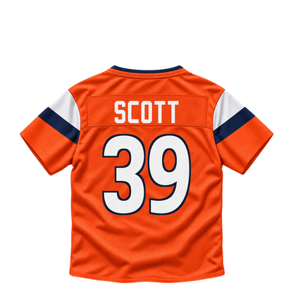 Denver Broncos jersey keychain — Miles Scott #39. Exact saved player artwork preview.