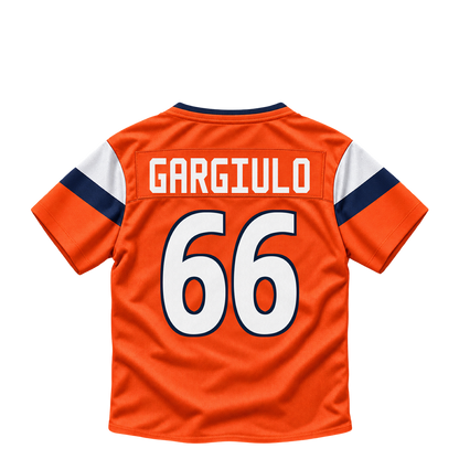 Denver Broncos jersey keychain — Nick Gargiulo #66. Exact saved player artwork preview.