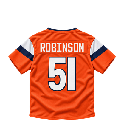 Denver Broncos jersey keychain — Que Robinson #51. Exact saved player artwork preview.