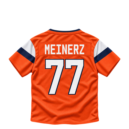 Denver Broncos jersey keychain — Quinn Meinerz #77. Exact saved player artwork preview.