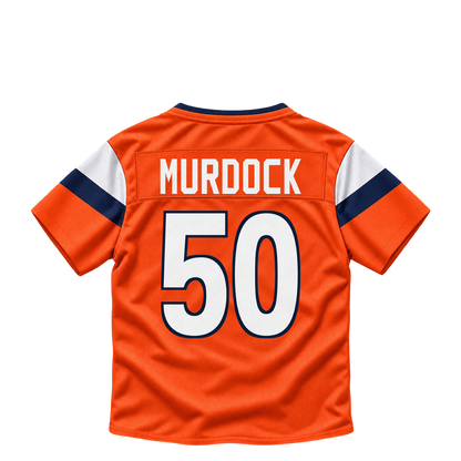 Denver Broncos jersey keychain — Red Murdock #50. Exact saved player artwork preview.