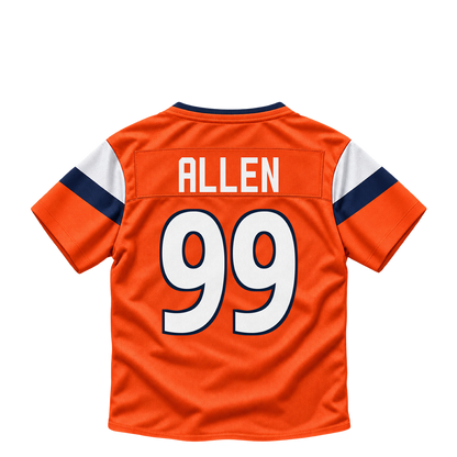 Denver Broncos jersey keychain — Zach Allen #99. Exact saved player artwork preview.