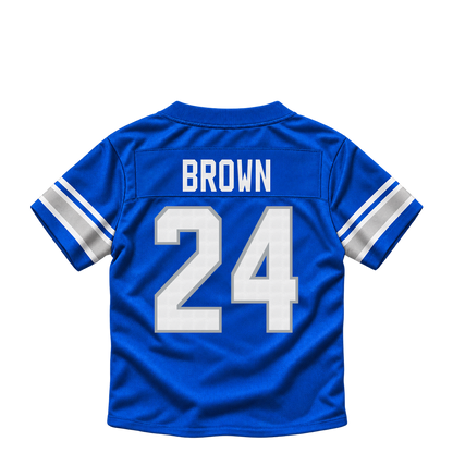 Detroit Lions jersey keychain — Aamaris Brown #24. Exact saved player artwork preview.