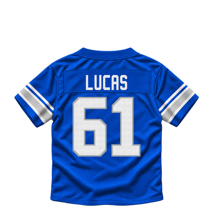 Detroit Lions jersey keychain — Anthony Lucas #61. Exact saved player artwork preview.