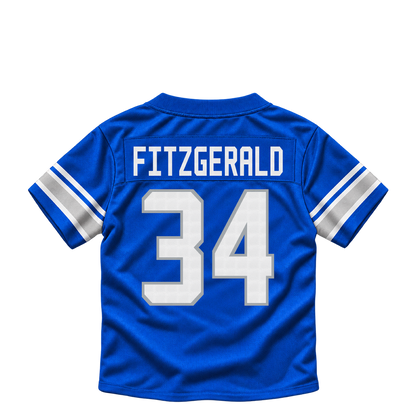 Detroit Lions jersey keychain — Bishop Fitzgerald #34. Exact saved player artwork preview.