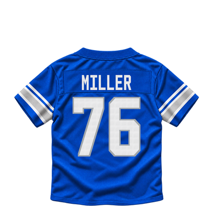 Detroit Lions jersey keychain — Blake Miller #76. Exact saved player artwork preview.