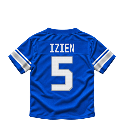 Detroit Lions jersey keychain — Christian Izien #5. Exact saved player artwork preview.